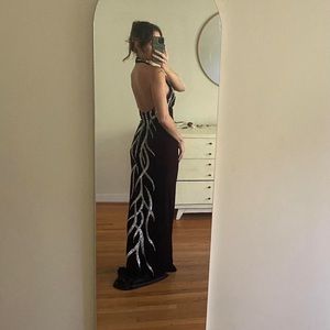 Nightway most incredible velvet + sequined halter dress